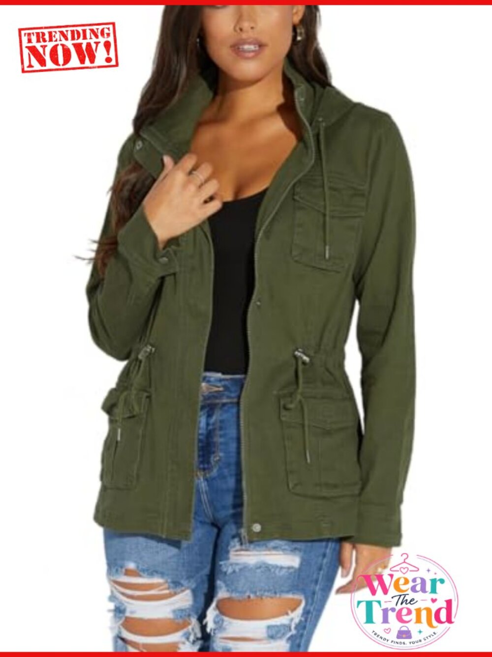 Women's Lightweight Camouflage Zip Up Military Jacket with Pockets